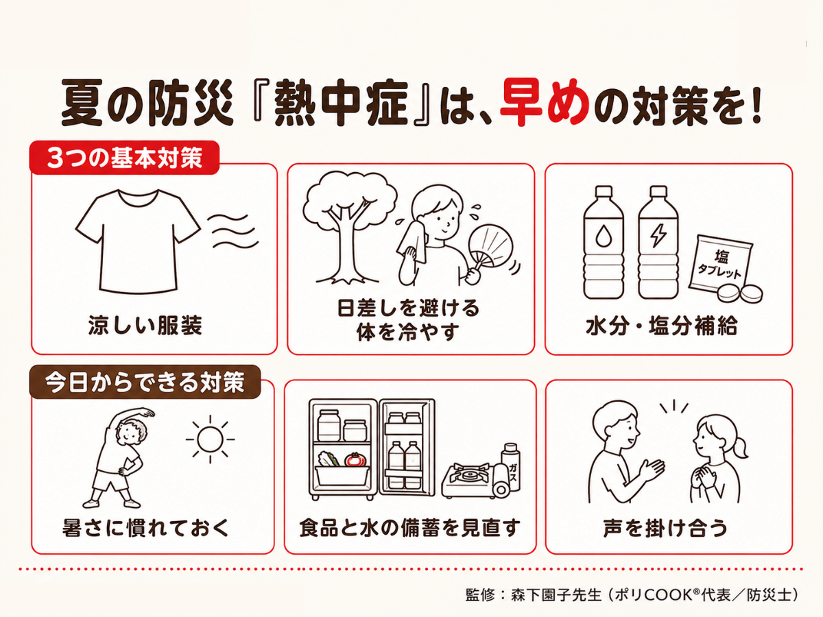 夏の防災「熱中症」は早めの対策を、まとめ
